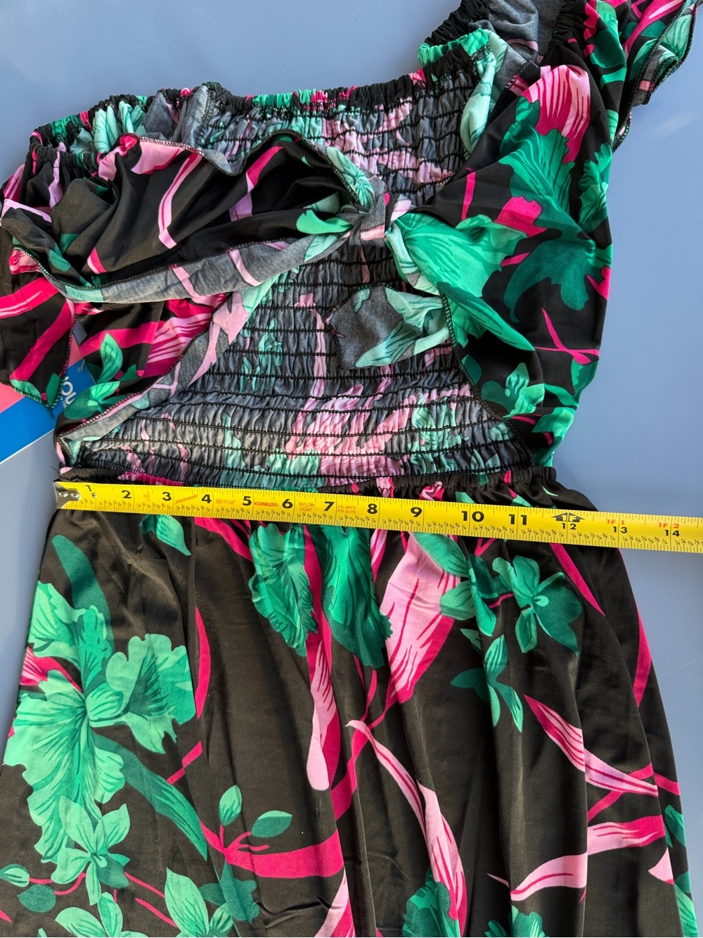 Tropical Floral Off-Shoulder with Front Tie Maxi Dress - Green & Pink - Picture 9 of 13